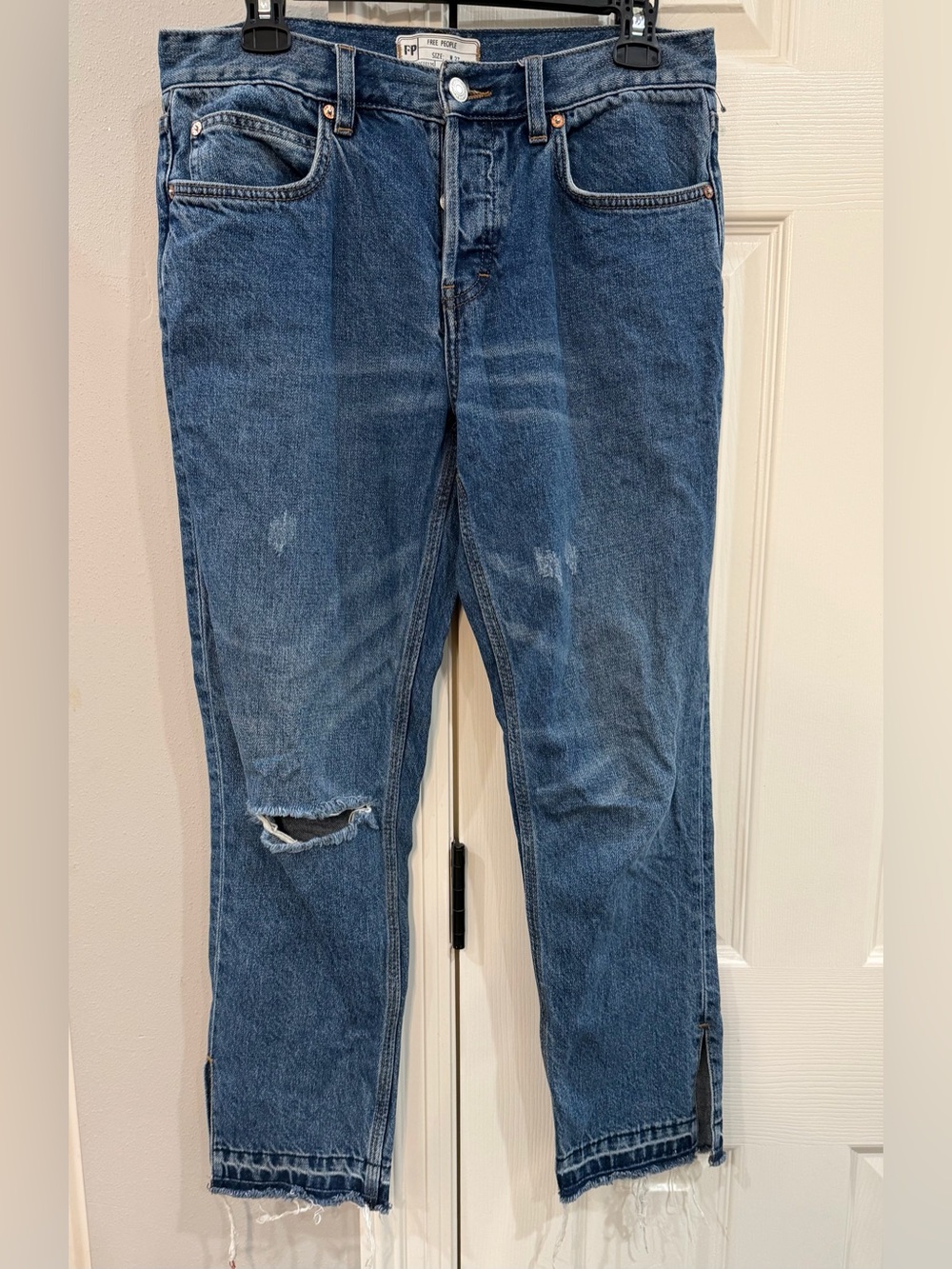 Free People Indigo Button-Fly Distressed Denim Jeans Sz 27